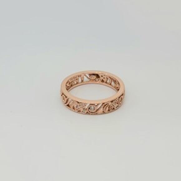 New Rose Gold Plated SS Negative Space Diamond Simulant Eternity Ring SZ 8.5 - Picture 4 of 4